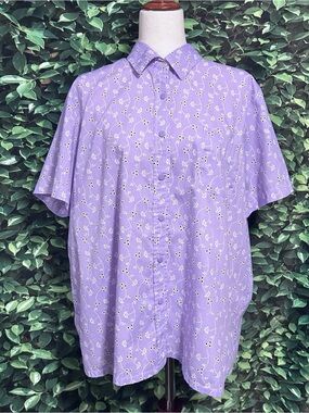 Vintage Boca Bay Eyelet Blouse Shirt Short Sleeve Purple Womens XL